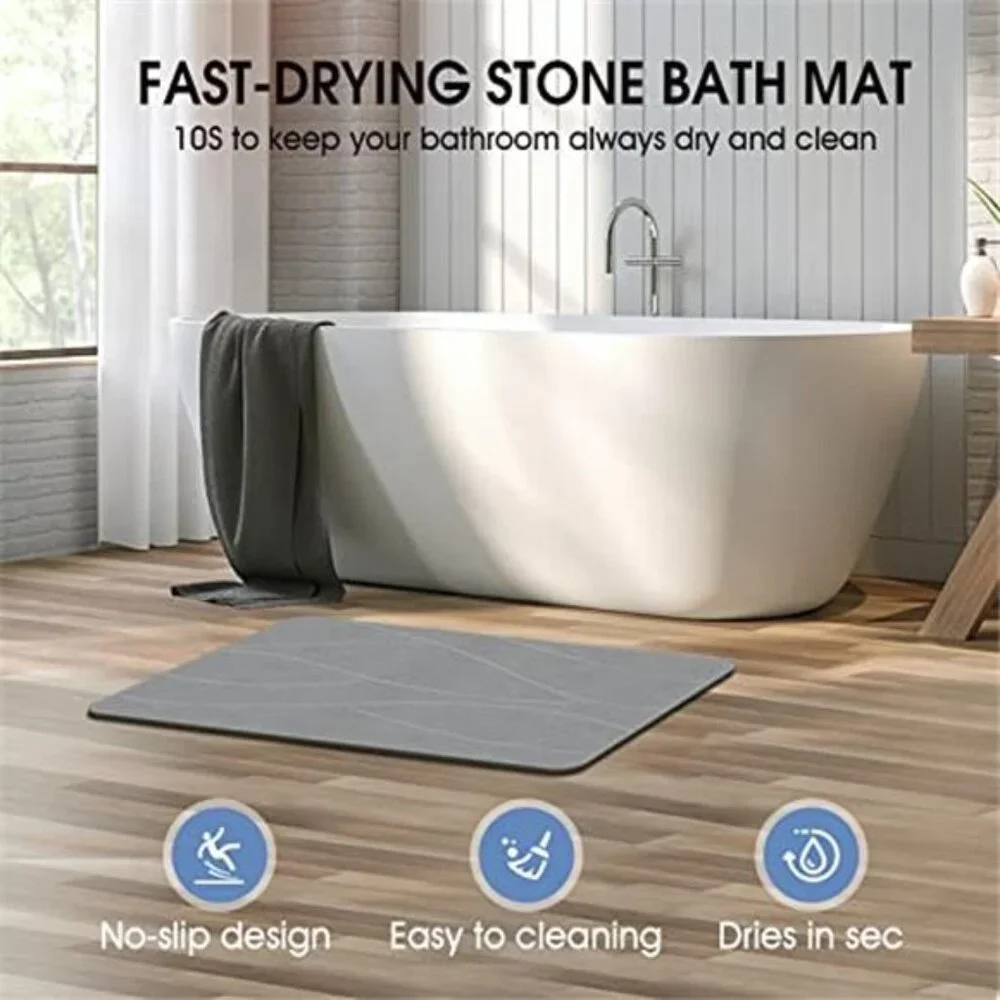 Stone Bath Mat Diatomaceous Earth Quick Dry Non Slip Absorbent Bathroom Mat